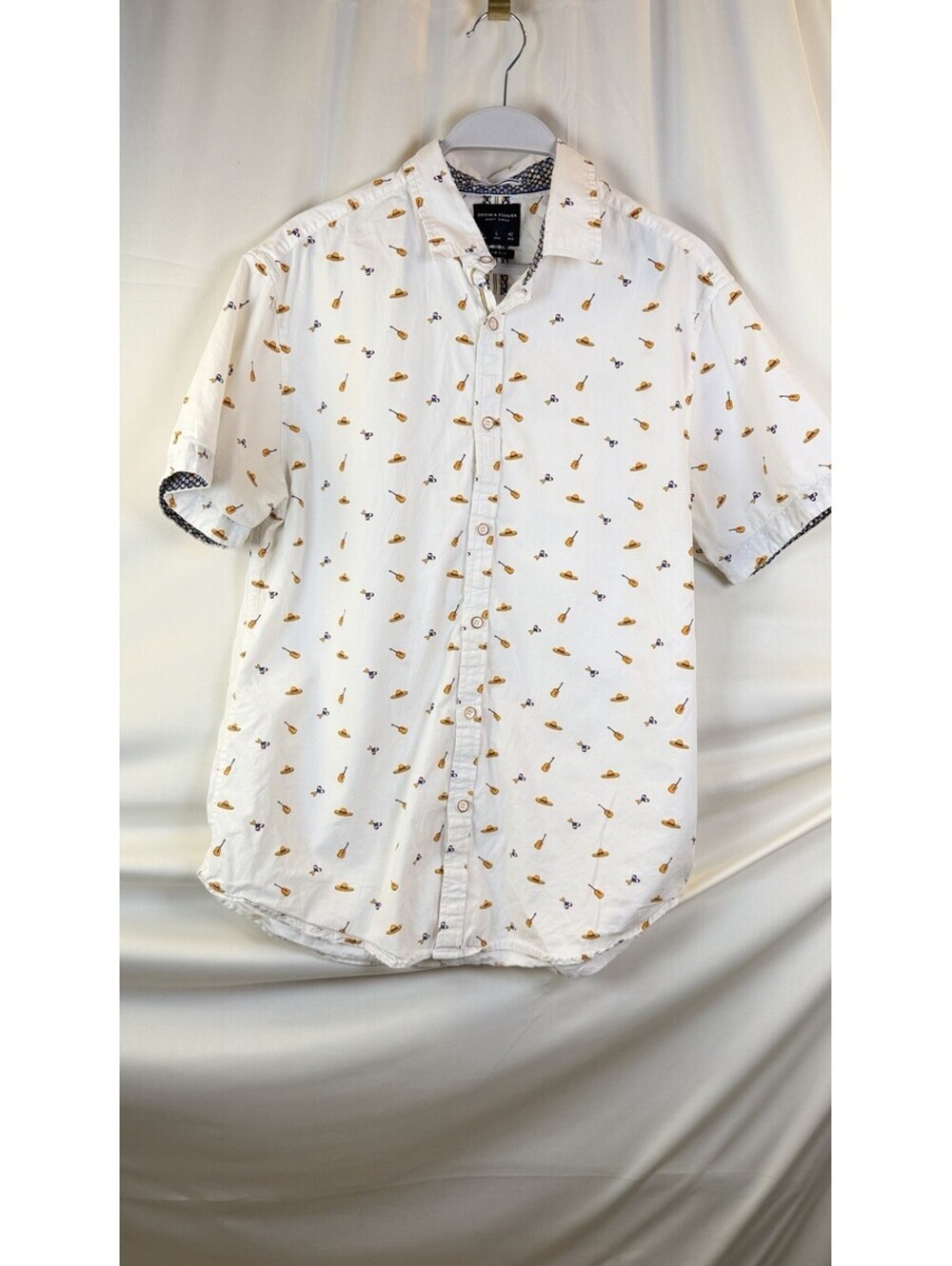 Denim & Flower Mens White Slim Fit Short Sleeve Shirt Sombreros  100% Cotton